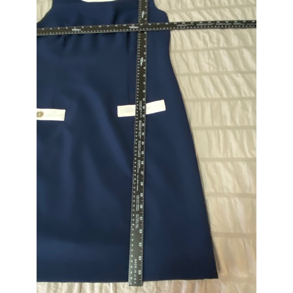 Karl Lagerfeld‎ Sheath Dress Sleeveless White Trim Pockets Career Navy 12 - Picture 7 of 7